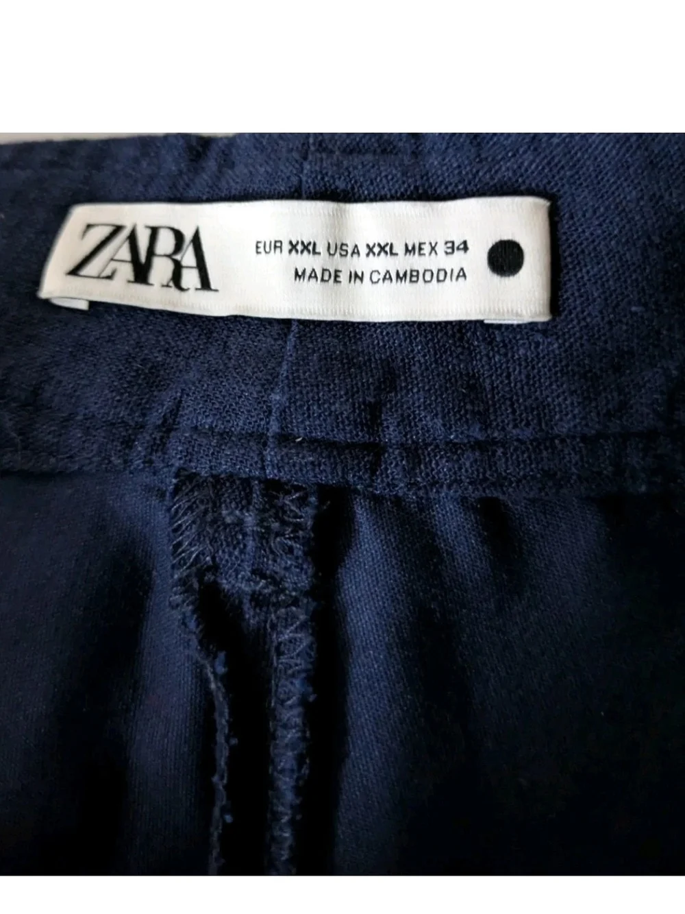 Zara Embroidered Linen Blend Crop Wide Leg Pants 2XL XXL Navy Cream